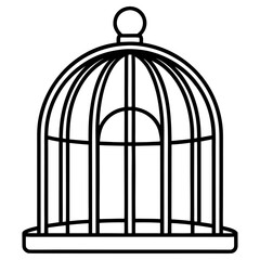 Simple outline illustration of an empty birdcage with a classic dome shape and ornate bars