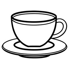 Simple outline illustration of a coffee cup and saucer, perfect for cafe or breakfast themes