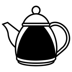 Simple black and white illustration of a teapot with a handle, spout, and lid, perfect for kitchen or beverage themes