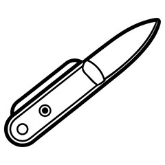 A simple line drawing of a sharp knife with a pointed blade and a handle