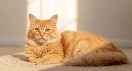 Ginger Cat Lounging in Sunlight. A Portrait of Domestic Felicity and Warmth.
