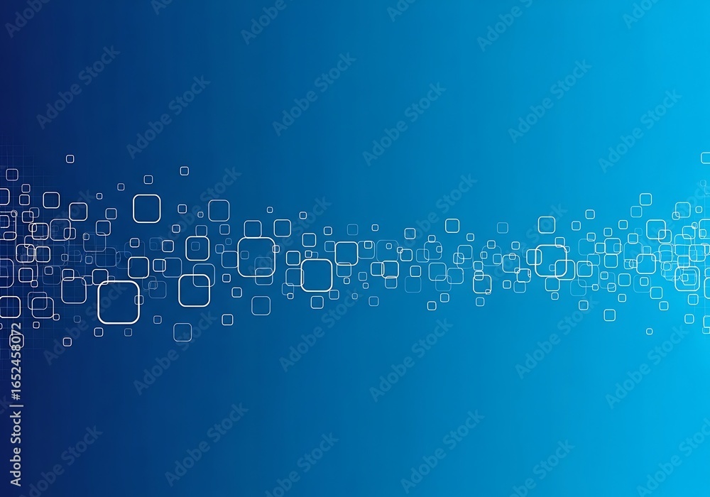 Aufkleber abstract blue background with a stream of glowing digital squares and circles representing data and 