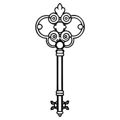 Ornate vintage skeleton key illustration, symbolizing access, security, and history