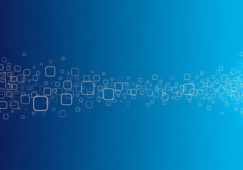 Abstract blue background with a stream of glowing digital squares and circles representing data and technology