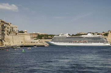 Luxury cruiseship cruise ship liner Star docked at terminal in La Valletta, Malta during summer...