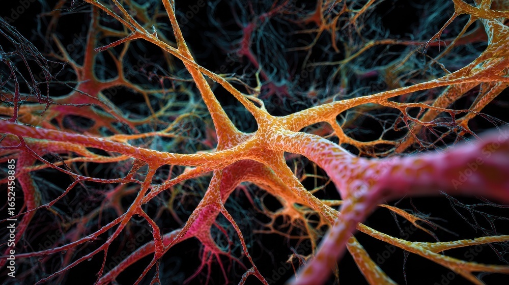 Aufkleber neuron network transmitting information with dark background for neuroscience visualization