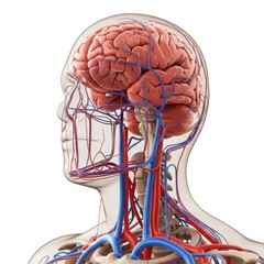 Human brain and vascular system anatomy isolated on white background