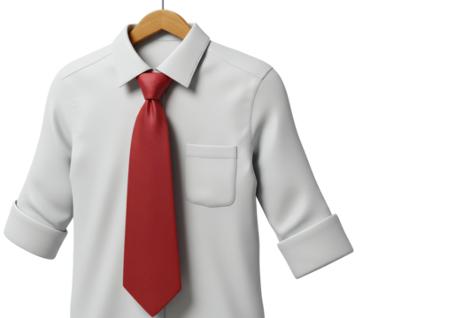 Isolated 3D Render of a White Dress Shirt with a Red Tie on a Hanger