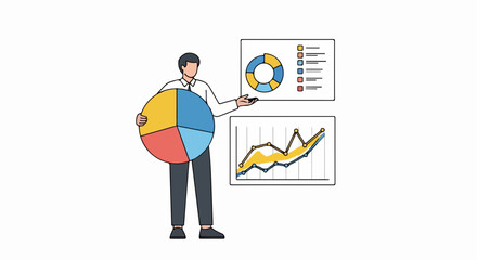 Fototapeta premium Confident businessman presents data insights with pie chart and line graph