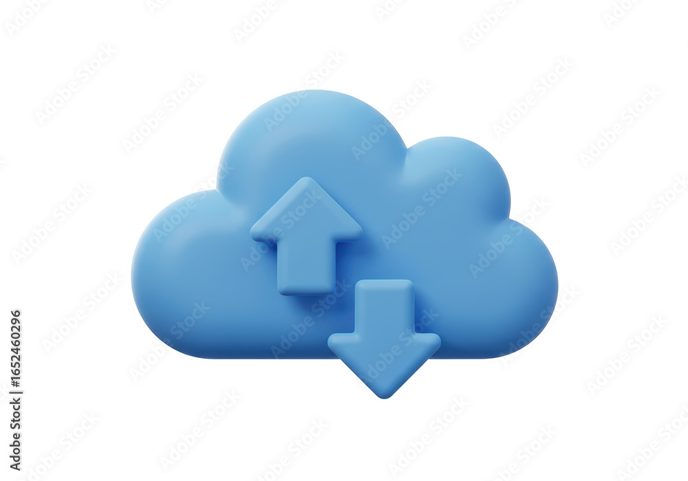 Poster isolated 3d render of a cloud with upload and download arrows for cloud storage