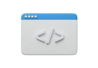 Isolated 3D Render of a Web Browser Window with Code Tags Icon