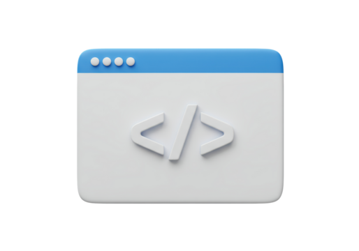 Isolated 3D Render of a Web Browser Window with Code Tags Icon