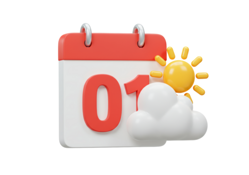 Isolated 3D Render of a Calendar with Sun and Cloud Icon for Weather Forecast