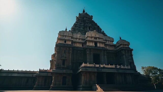 Majestic South Indian Temple Architecture under Blue Sky