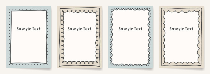 手描きの長方形フレーム。カードやフォトフレームに使えるゆるかわいい飾り枠。