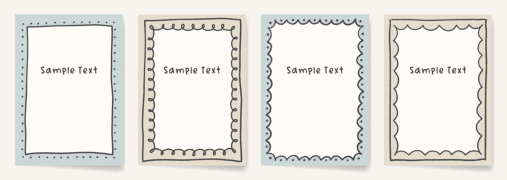 手描きの長方形フレーム。カードやフォトフレームに使えるゆるかわいい飾り枠。