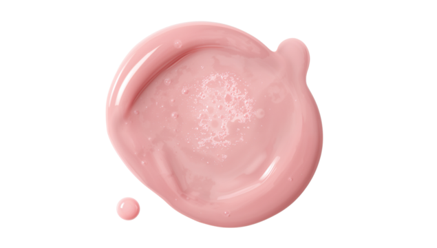 Abstract pink drop on a transparent surface for beauty care and cosmetic product promotion against