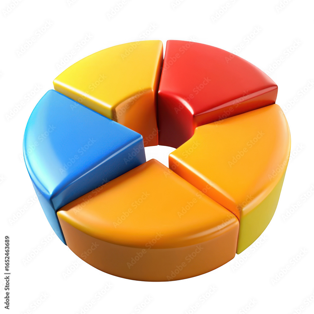 Poster 3d rendered colorful pie chart isolated on transparent background