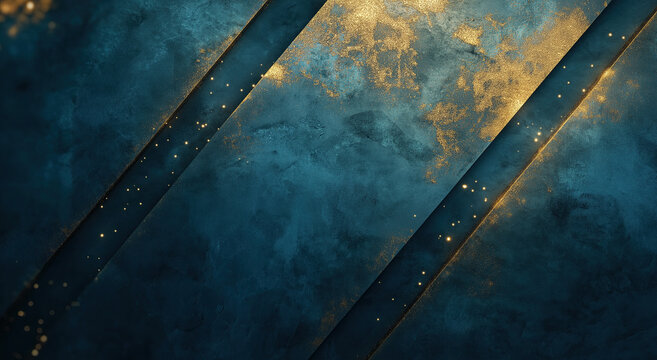 Blue textured backdrop with glowing golden streaks creates elegant futuristic atmosphere.
