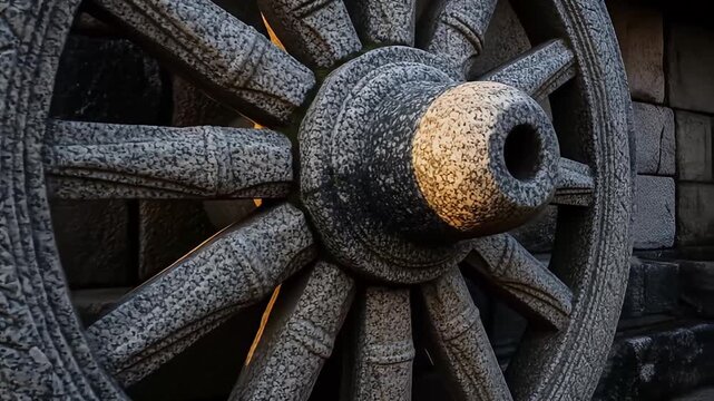 Ancient Stone Chariot Wheel Detail Valluvar Kottam