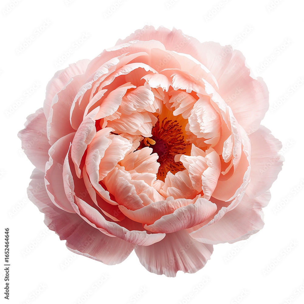 Poster Ethereal bloom of a peony with delicate petals offering soft texture and elegant form in isolation