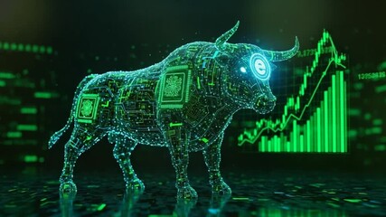 Bull market animation with financial data visualization - Powered by Adobe