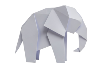 Elegant white origami elephant art piece symbolizing strength and grace