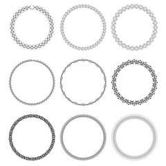 Set of 9 simple, easy-to-use black round vintage vector frames on a white background. EPS 10