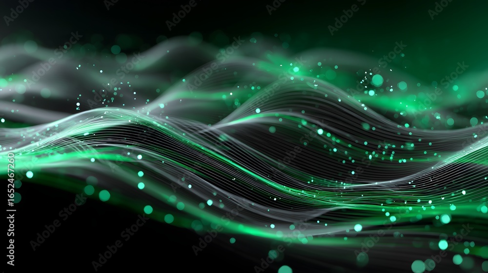 Aufkleber futuristic smooth wave pattern of leaf veins with glowing data streams on monochrome minimal sci-fi 
