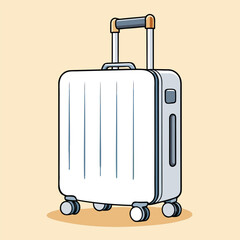 White rolling suitcase baggage travel luggage vacation trip journey business cartoon style illustration , bag mockup