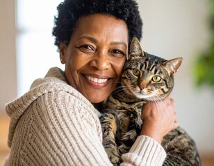 Celebrating National Senior Citizens Day A heartwarming illustration of elderly woman caring for animals at an animal shelter. Kindness care animal friend happy life old age.