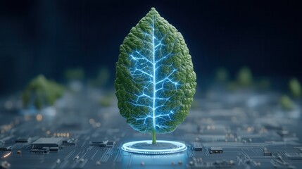 Nature conservation concept. A digital leaf symbolizing technology and nature integration.