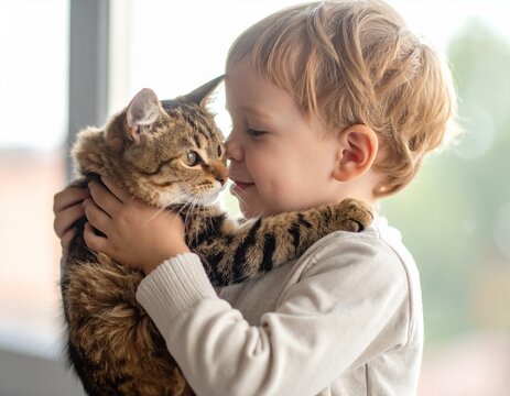 Generative ai picture of sweet cute adorable baby hugging cat love and care for domestic animal. Child embrace feline affection tender infant pet wellbeing domestic creature. - Powered by Adobe