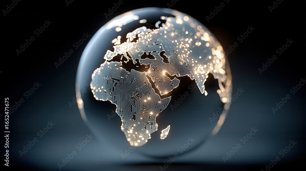 Poster nature conservation concept. glowing globe featuring a digital map of africa with intricate patterns