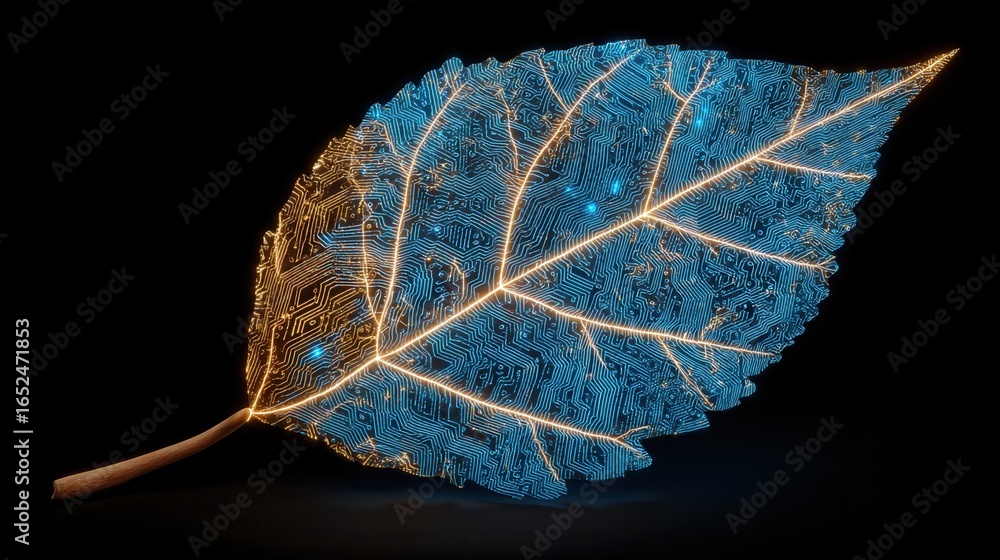 Poster nature conservation concept. translucent leaf with intricate vein patterns against a dark background