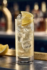 Refreshing Lemon Highball Cocktail with Ice