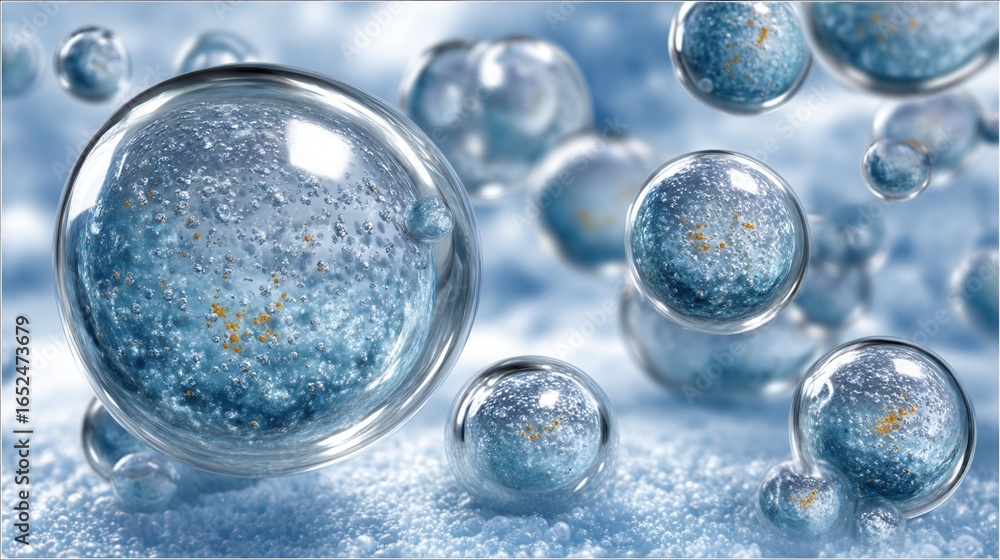 Poster nature conservation concept. bubbles floating in a blue background with sparkling details.