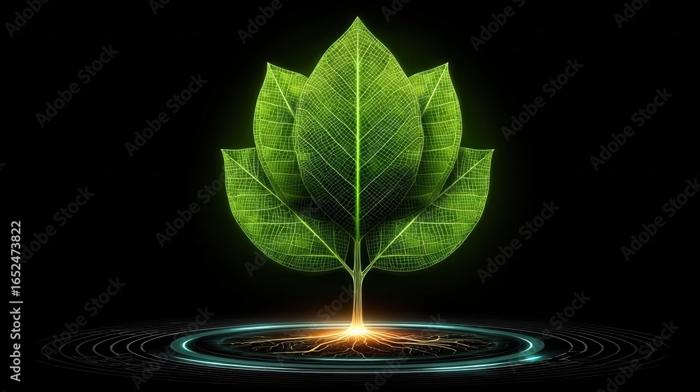Aufkleber nature conservation concept. digital art of a glowing tree with intricate leaf patterns.