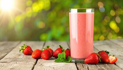 Fresh Strawberry Smoothie in Glass with Fruit