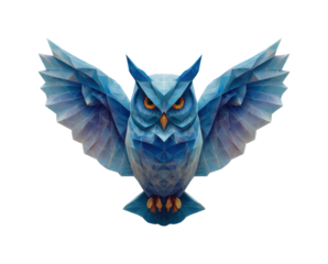 Majestic blue owl sculpture creative digital home isolated on transparent background, png