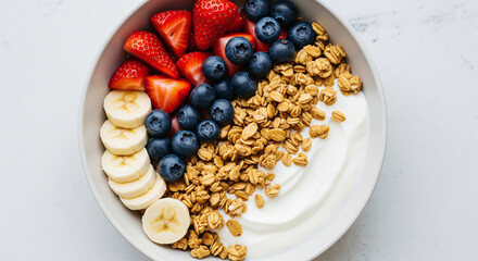 Healthy Breakfast: A Vibrant and Nutritious Bowl with Yogurt, Granola, and Fresh Fruit.