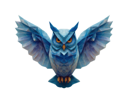 Majestic blue owl sculpture creative digital home isolated on transparent background, png