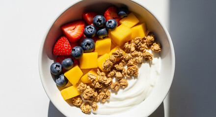 Healthy Breakfast: A Vibrant and Nutritious Bowl with Yogurt, Granola, and Fresh Fruit.