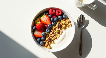 Healthy Breakfast: A Vibrant and Nutritious Bowl with Yogurt, Granola, and Fresh Fruit.