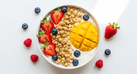 Healthy Breakfast: A Vibrant and Nutritious Bowl with Yogurt, Granola, and Fresh Fruit.