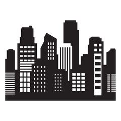 Naklejka premium Black and White Vector Silhouette of Modern City Skyline