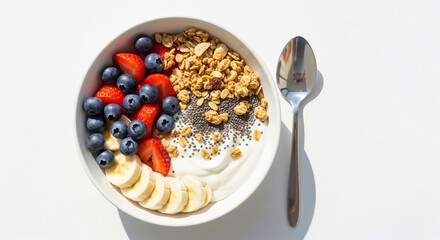 Healthy Breakfast: A Vibrant and Nutritious Bowl with Yogurt, Granola, and Fresh Fruit.