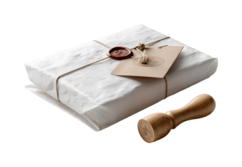 Crafting a personalized gift package with wax seal and tag product isolated on transparent background, png