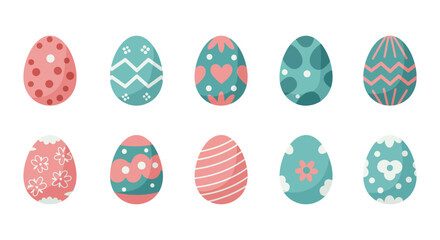 Collection of Easter Eggs with Various Patterns on a White Background