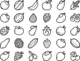 Fruits hand-drawn doodle art illustrations and elements - such as watermelon, lemon, cucumber and pineapple.